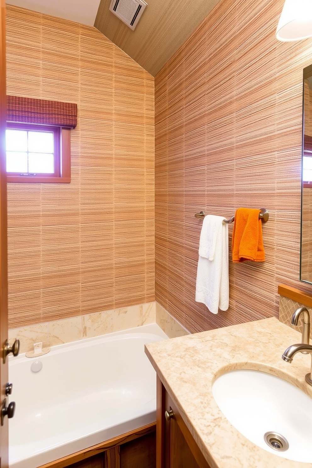 Framed mirrors with decorative wood trim reflect the warm tones of the Craftsman bathroom. The space features rich wooden cabinetry, a deep soaking tub, and intricate tile work that enhances the artisanal feel.