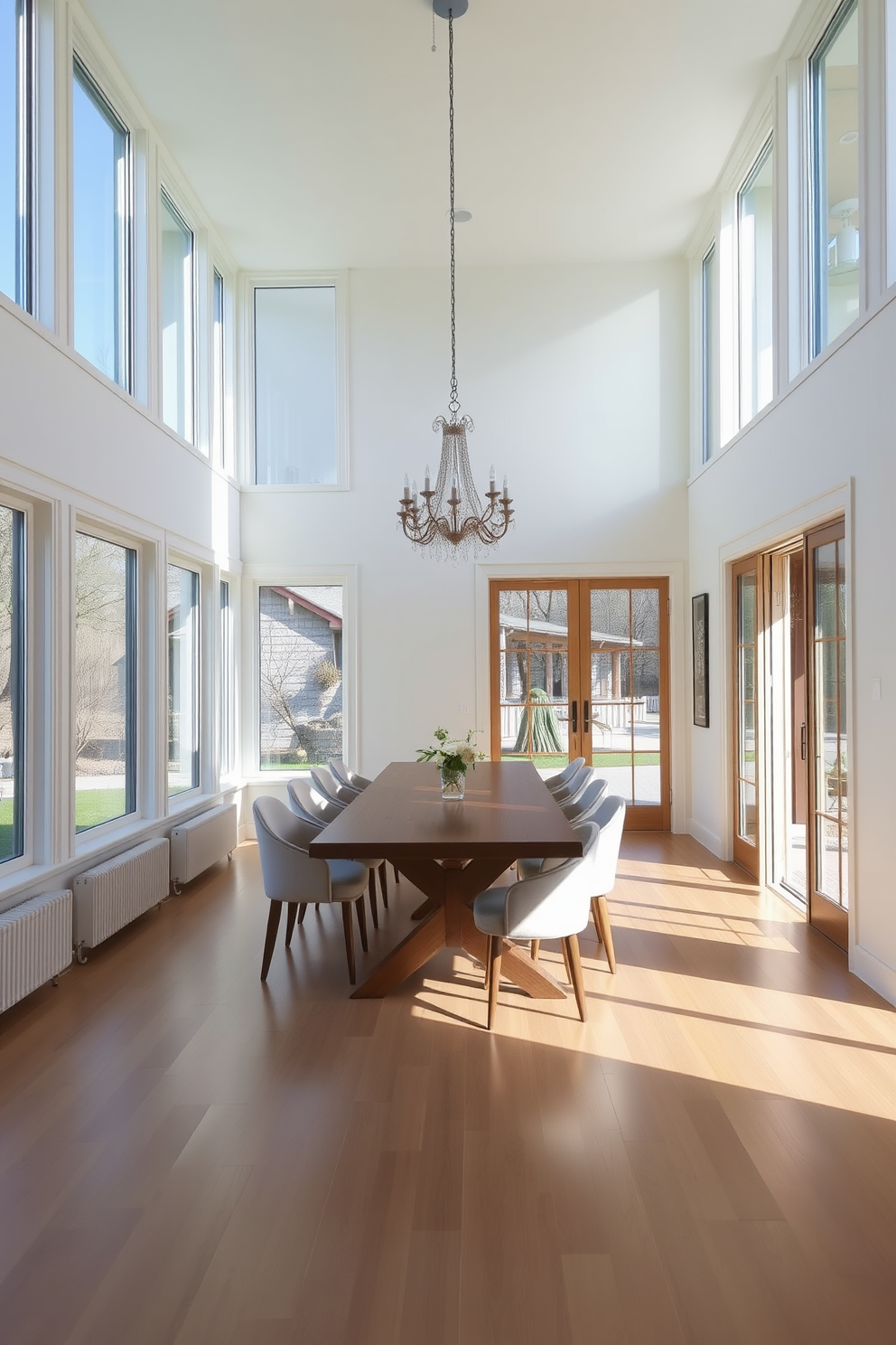 A stylish dining room featuring open shelving along one wall to showcase decorative items and elegant dinnerware. The dining table is a rich wood finish surrounded by upholstered chairs, creating a warm and inviting atmosphere.