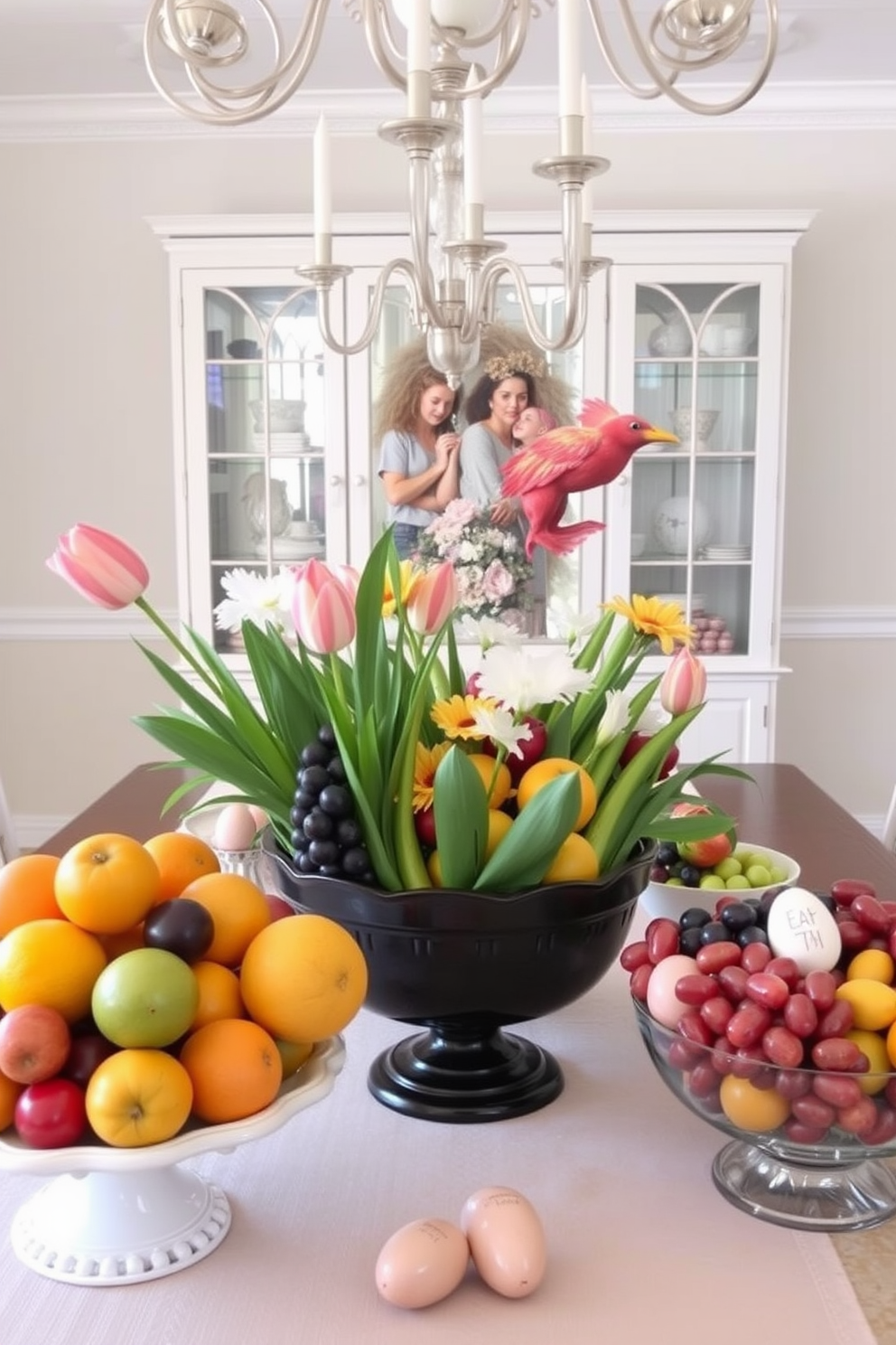 Fresh fruit arrangements in bowls create a vibrant and inviting atmosphere in the dining room. Use an assortment of colorful fruits like oranges, apples, and grapes displayed in elegant ceramic or glass bowls. Easter decorating ideas can elevate the dining experience with seasonal touches. Incorporate pastel-colored table linens, floral centerpieces, and decorative eggs to celebrate the holiday in style.