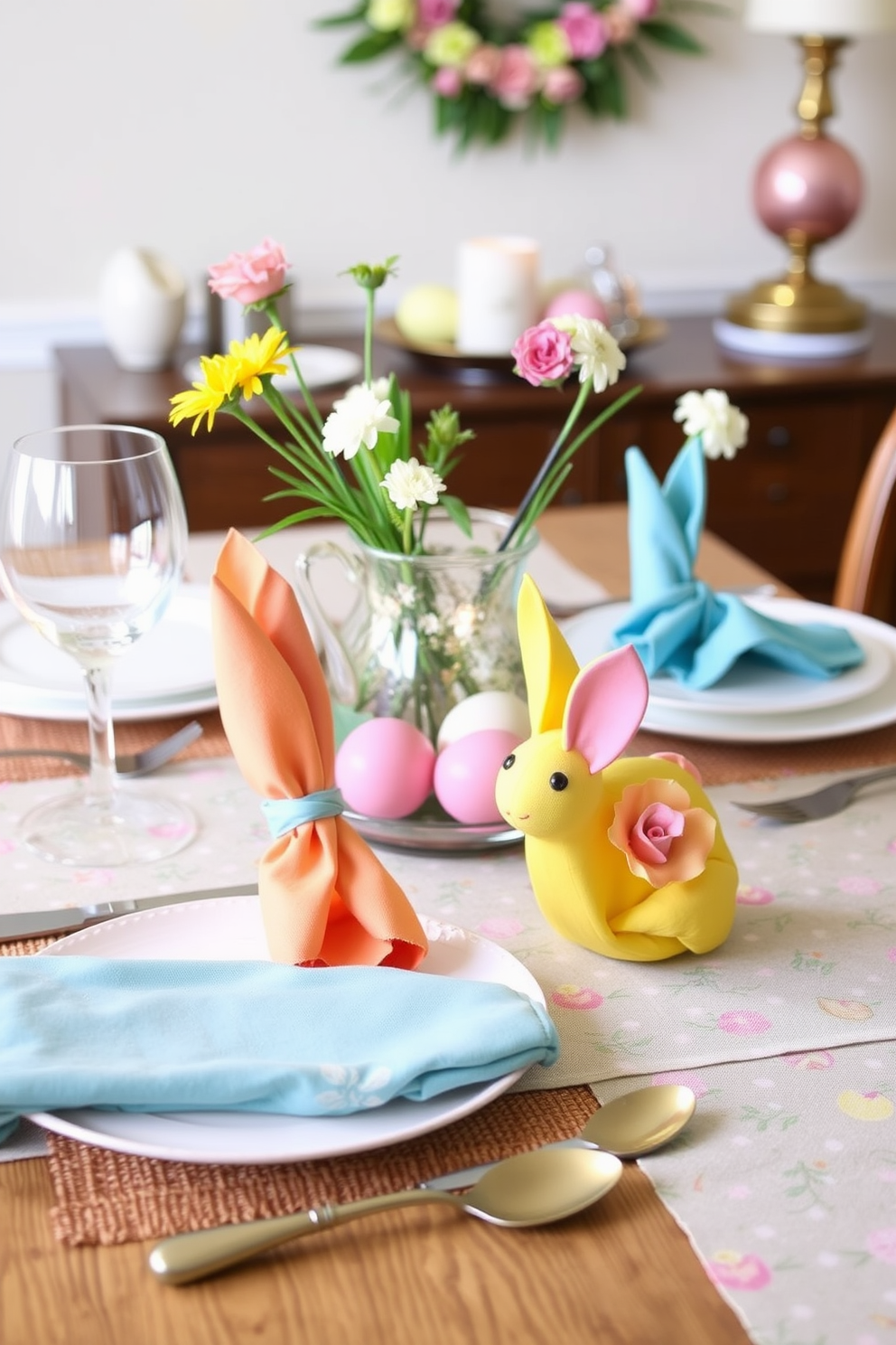 Whimsical napkin folding techniques can transform an ordinary dining experience into a delightful visual feast. Consider using vibrant colored napkins shaped into playful designs such as bunnies or flowers to add a festive touch. For Easter decorating ideas in the dining room, incorporate pastel colors and floral arrangements to create a cheerful atmosphere. Use decorative eggs and charming table settings to enhance the seasonal theme and invite a sense of joy to your gatherings.