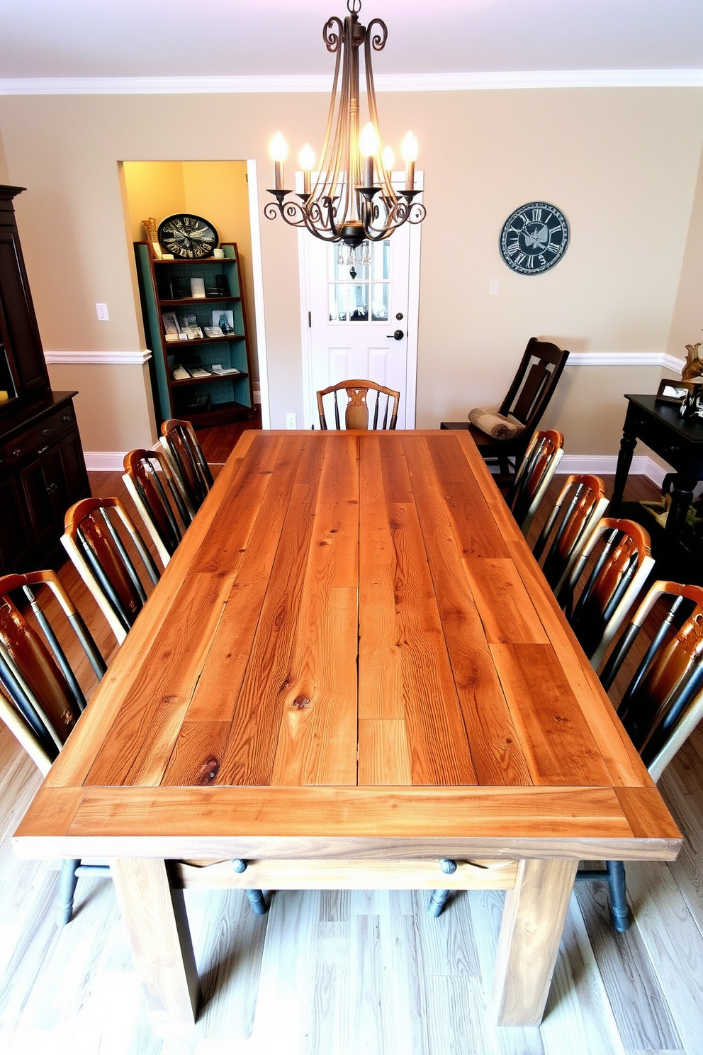 A modern round table is centered in the dining room, surrounded by sleek minimalist chairs that emphasize simplicity and elegance. The table features a smooth wood finish, while the chairs are upholstered in a soft neutral fabric, creating a harmonious and inviting atmosphere.