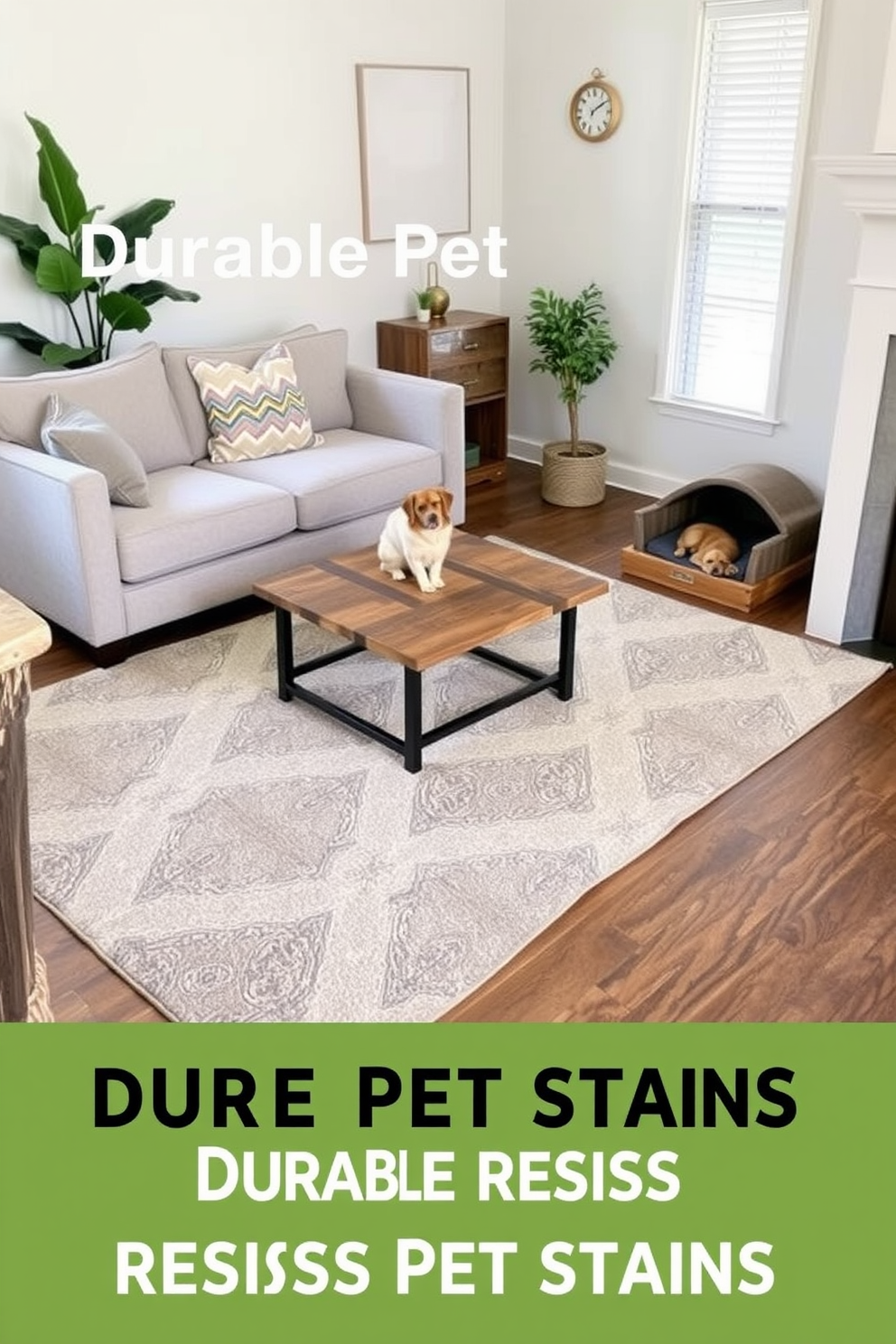 A modern apartment designed for dog lovers featuring a stylish built-in dog bed that seamlessly blends with the living room decor. The space includes a chic storage bench for dog supplies, adorned with decorative pillows and a cozy throw, enhancing both functionality and aesthetics.