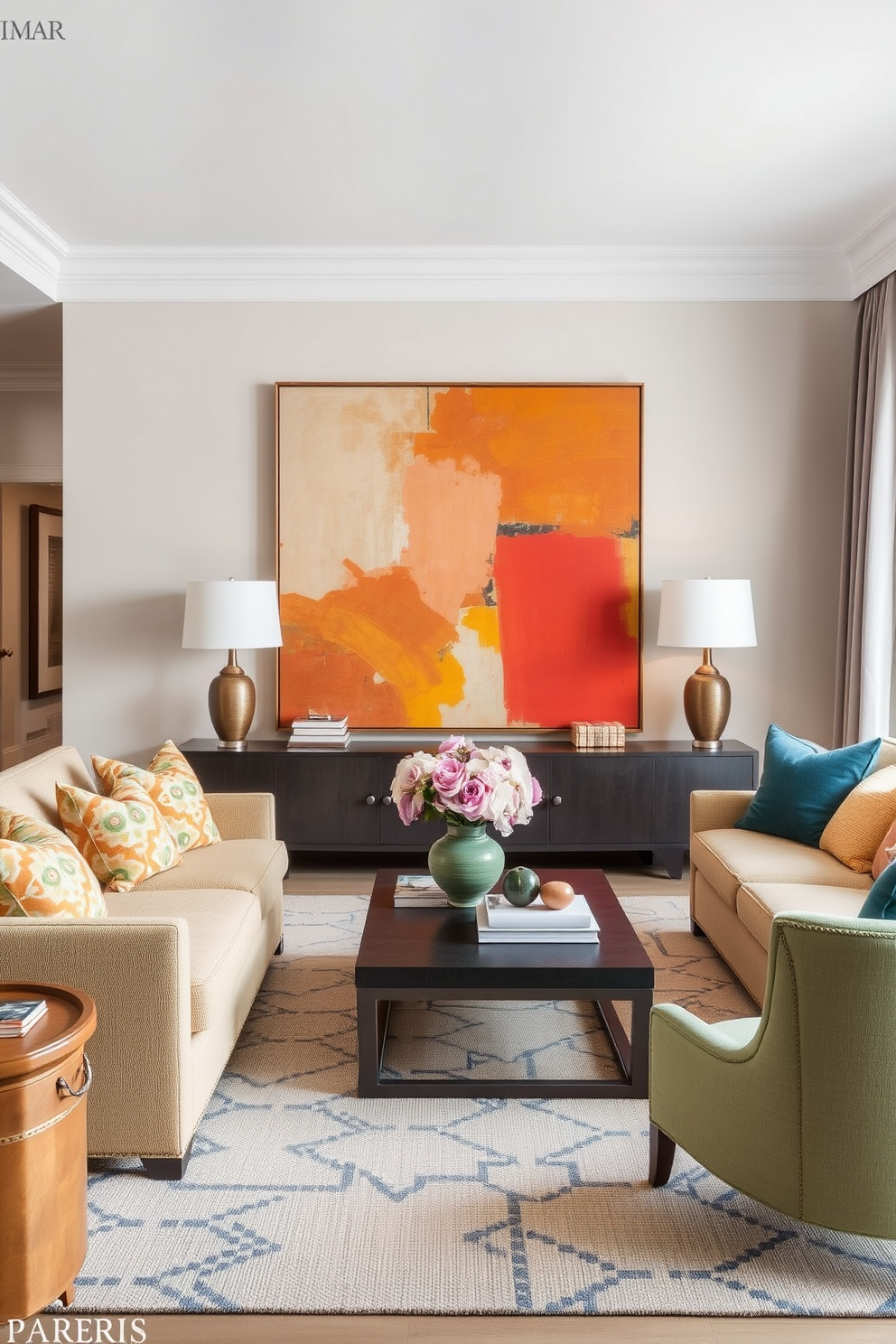 Choose oversized art pieces for impact. Incorporate large-scale paintings or sculptures that serve as focal points in the living space. Create a harmonious color palette that complements the artwork. Use neutral tones for the walls and furniture to allow the art to stand out.