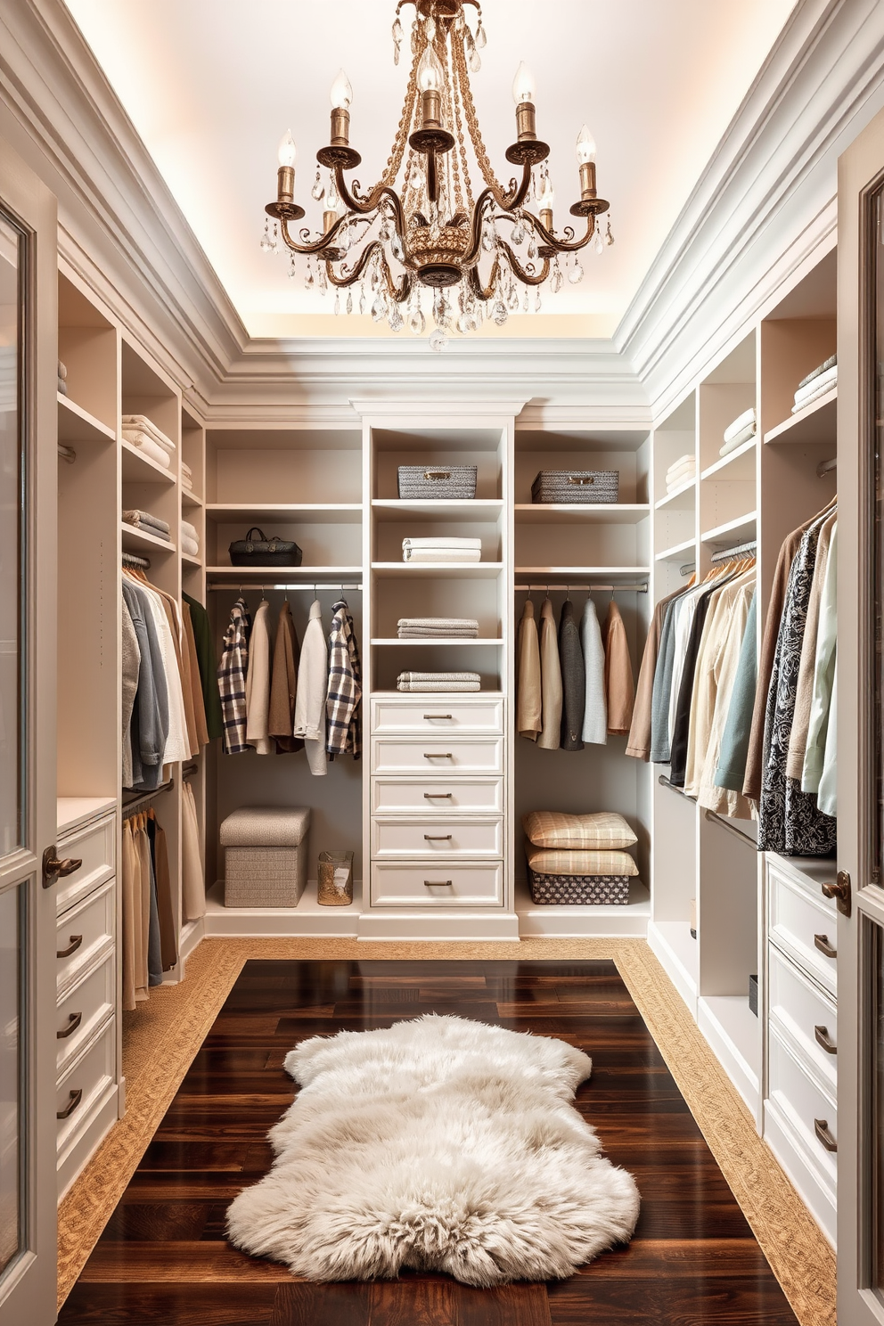 A luxurious walk-in closet featuring built-in hampers for a clutter-free space. The design includes custom shelving for shoes and accessories, with soft lighting that highlights the elegant finishes.