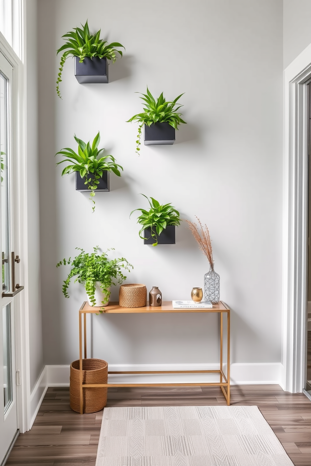 A cozy entryway featuring a fabric wall hanging that adds softness and warmth to the space. The hanging is adorned with intricate patterns and colors that complement the overall decor of the entryway. The walls are painted in a soft neutral tone to enhance the inviting atmosphere. A stylish console table sits beneath the wall hanging, adorned with decorative items and a small plant for added charm.