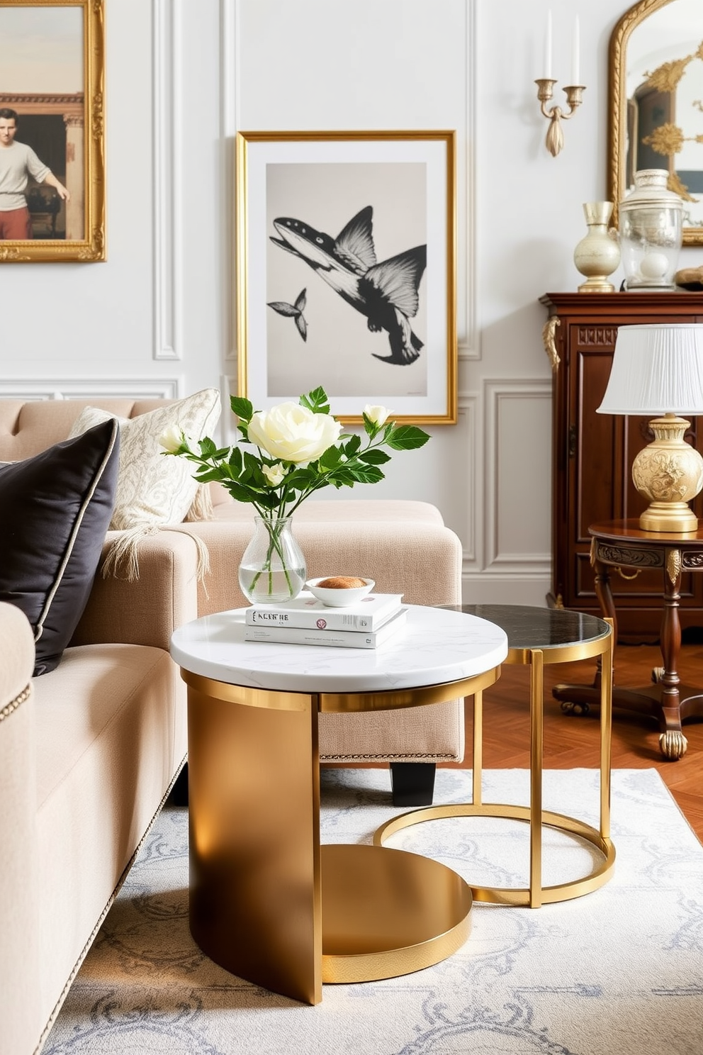 A cozy family room filled with natural light. Lush indoor plants are strategically placed around the space, adding a vibrant touch to the decor. The room features a comfortable sectional sofa in soft neutral tones. A rustic coffee table made of reclaimed wood sits in the center, surrounded by decorative cushions and a large area rug.