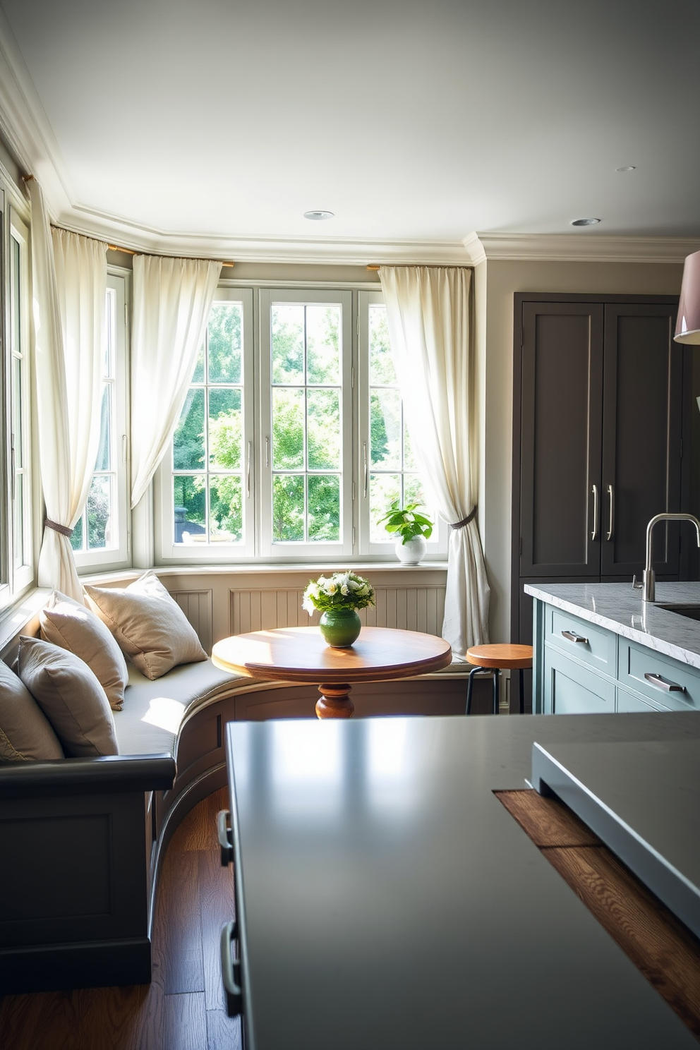 Brightly colored chairs in vibrant hues add a playful touch to the European kitchen design. The kitchen features sleek cabinetry with a mix of wood and glossy finishes, complemented by a spacious island that invites social gatherings.