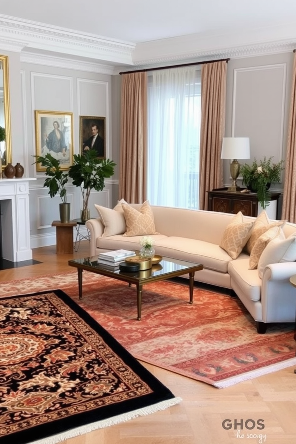 A vibrant living room filled with eclectic decor that reflects a personalized touch. The space features a mix of vintage furniture pieces, colorful throw pillows, and an array of artwork on the walls. A plush velvet sofa in deep blue is paired with a mismatched set of armchairs in various patterns. A large area rug with bold geometric designs anchors the seating area, while a unique coffee table made from reclaimed wood adds character.