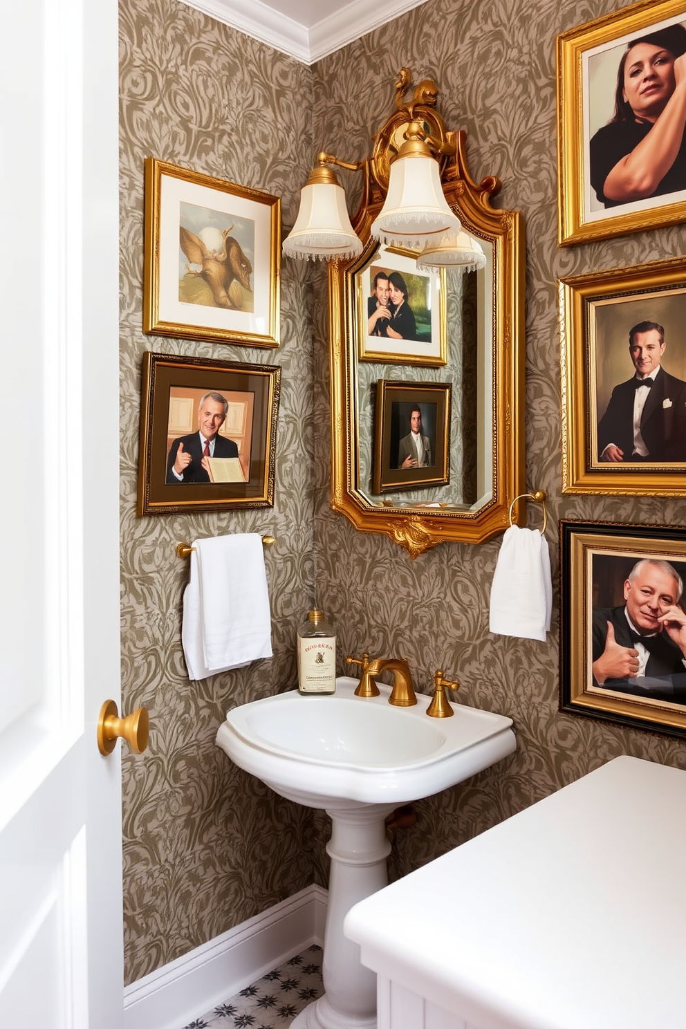 A serene powder room featuring a neutral color palette that promotes a calming atmosphere. The walls are painted in soft beige, complemented by a light gray vanity with a white quartz countertop. Elegant fixtures in brushed nickel add a touch of sophistication. A round mirror with a thin frame hangs above the sink, reflecting the ambient light from a stylish pendant light overhead.