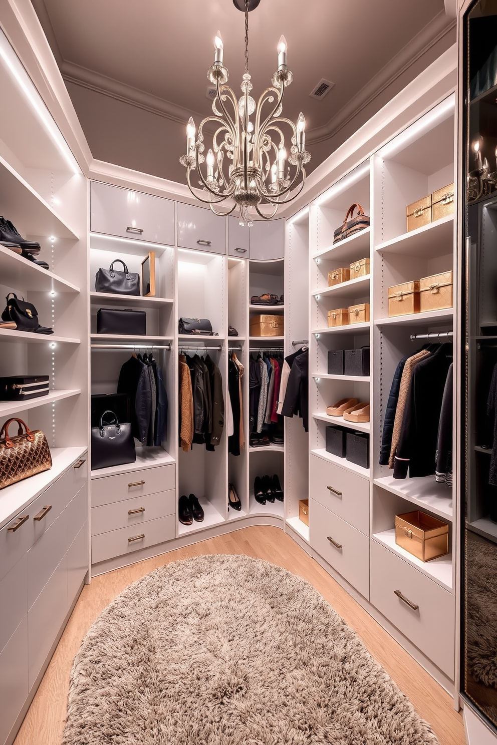 A cozy closet space filled with vintage finds. A distressed wooden ladder leans against the wall, showcasing an array of colorful scarves and hats. Rustic wicker baskets are neatly arranged on the shelves, holding seasonal accessories. Soft, ambient lighting illuminates the space, creating a warm and inviting atmosphere.