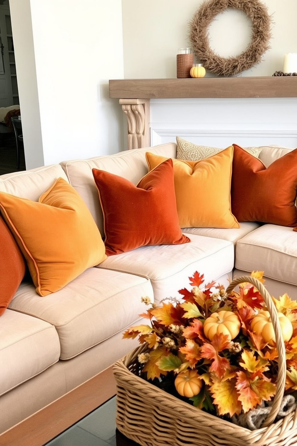 Layer cozy throws on sofas and chairs to create a warm and inviting atmosphere. Incorporate rich autumn colors like deep oranges and warm browns to enhance the fall decor.