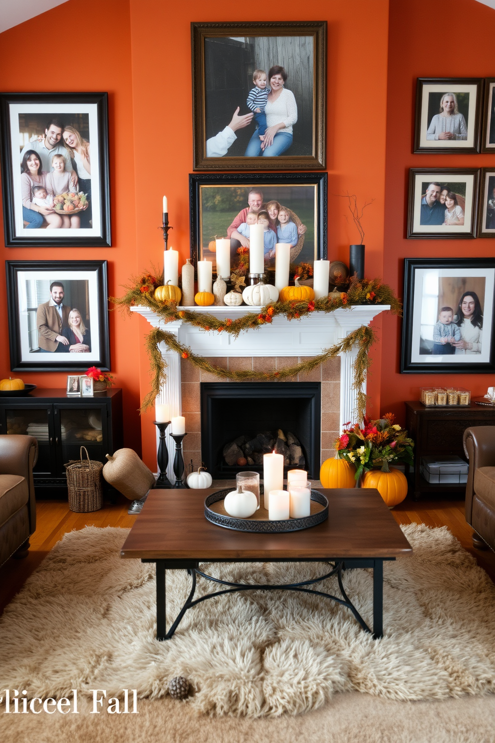 Rustic wooden signs with fall sayings. The signs are adorned with warm colors and natural textures, featuring phrases that evoke the spirit of the season. Fall fireplace decorating ideas. The fireplace is surrounded by an arrangement of pumpkins, candles, and autumn leaves, creating a cozy and inviting atmosphere.