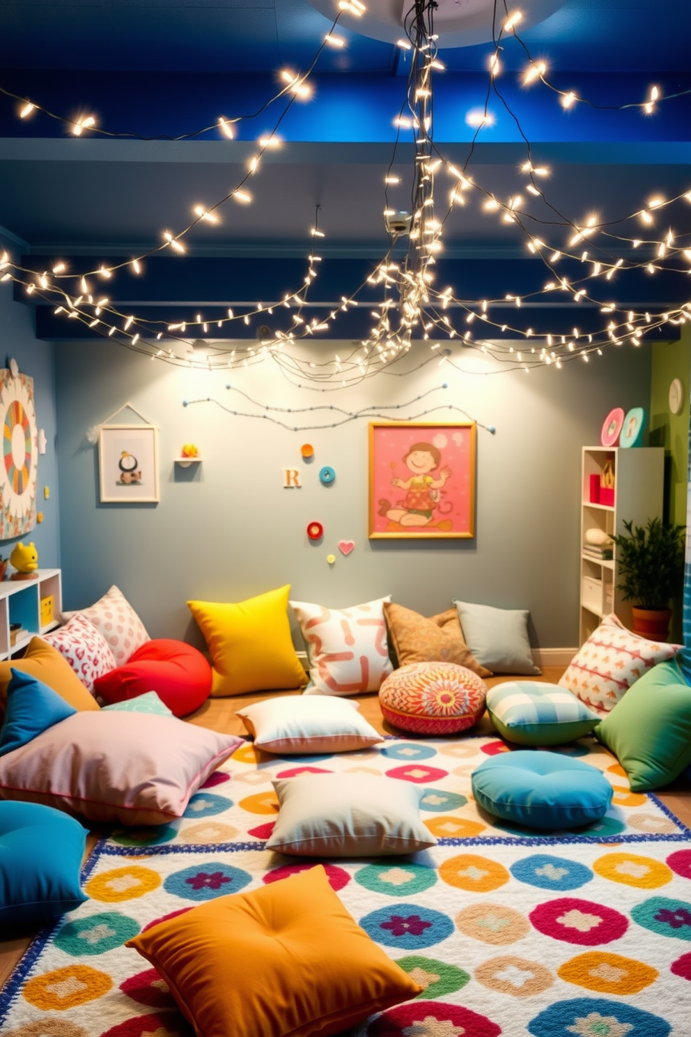 A playful playroom filled with vibrant wall decals showcasing various autumn animals such as foxes, owls, and deer. The walls are painted in warm earth tones, creating a cozy atmosphere perfect for play and creativity.