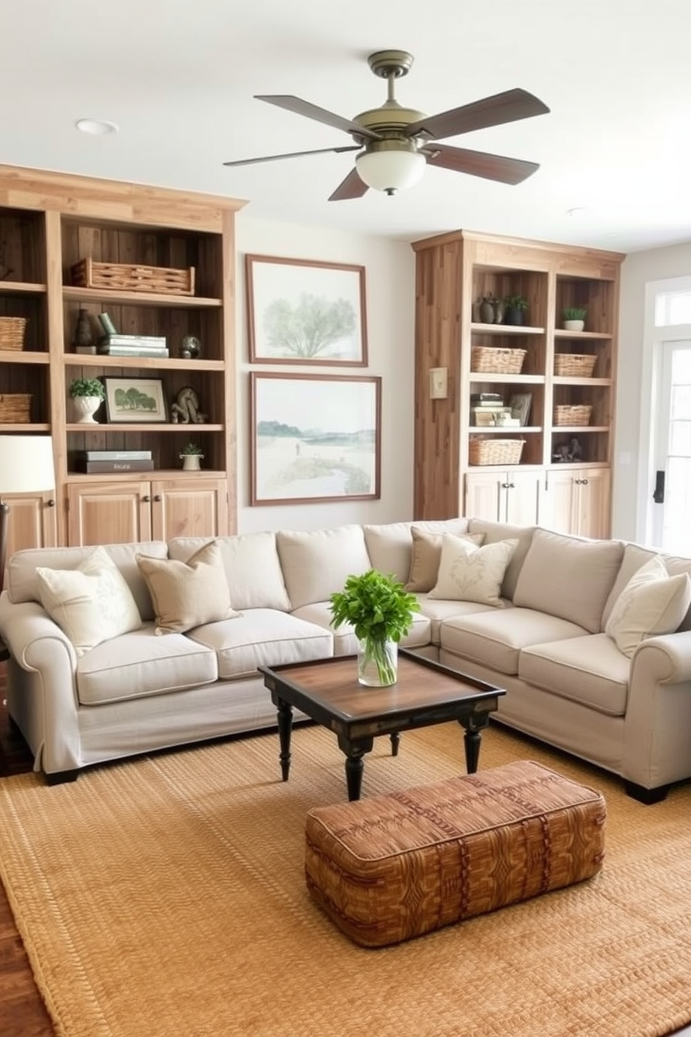 Accent chairs in bold patterns create a striking focal point in a cozy farmhouse living room. The warm wooden beams and rustic decor complement the vibrant fabrics, adding character and charm to the space.