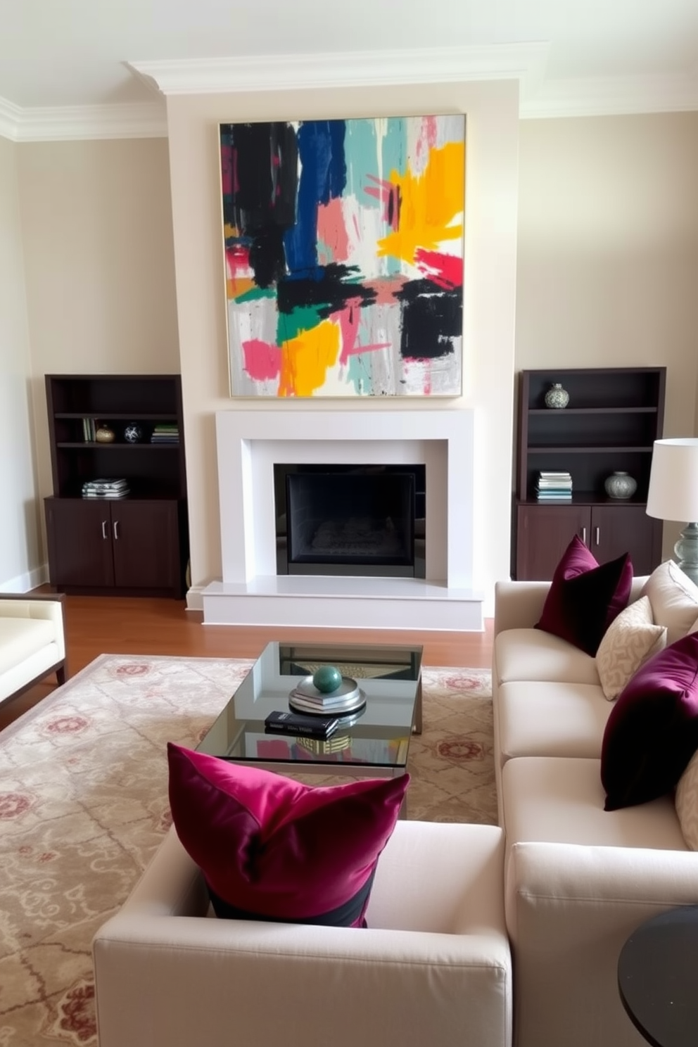 A formal living room adorned with rich velvet curtains that cascade elegantly to the floor. The space features a plush sectional sofa in a deep jewel tone paired with a marble coffee table and accent chairs with intricate detailing.