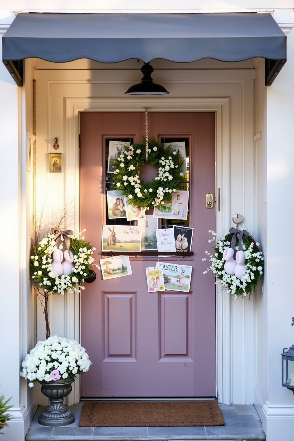 Charming Chick Door Decor with Flowers. A cheerful yellow chick sits on a vibrant wreath adorned with colorful spring flowers, welcoming guests to your home.