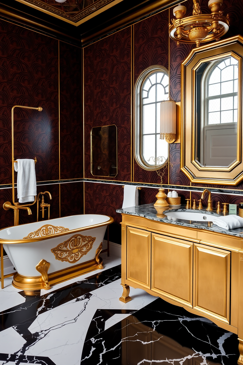 A serene full bathroom design featuring warm neutral tones throughout the space. The walls are painted in a soft beige while wooden accents are incorporated through a stylish vanity and shelving. The vanity is topped with a sleek white countertop and includes dual sinks for functionality. A large frameless mirror hangs above the vanity, reflecting the natural light that pours in from a nearby window.