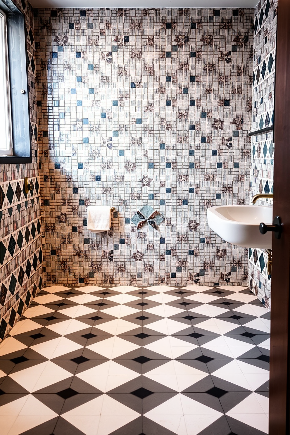 A nature-inspired full bathroom design featuring lush green plants integrated into the decor. The walls are adorned with natural wood accents and the floors are covered in earthy stone tiles, creating a serene and calming atmosphere.