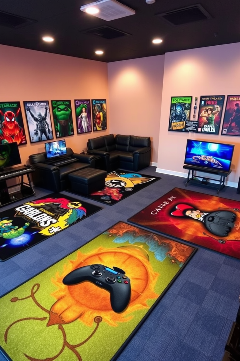 A vibrant game room filled with energy and excitement. The walls are adorned with colorful artwork and the furniture is arranged for comfort and fun. Mood lighting that shifts and changes with the intensity of the games being played. Soft LED strips illuminate the space, creating an immersive atmosphere that enhances the gaming experience.