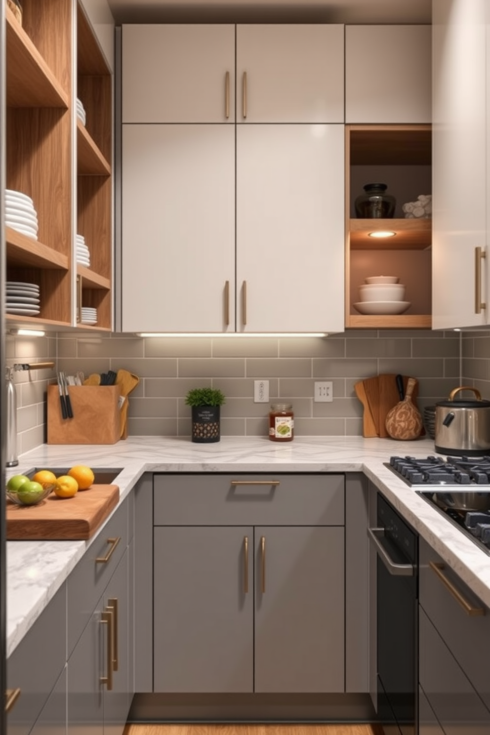 Maximize vertical storage with tall cabinets. Incorporate sleek cabinetry that reaches the ceiling to utilize every inch of space effectively. Galley kitchen design ideas should focus on functionality and efficiency. Use a combination of open shelving and closed cabinets to create a balanced and organized cooking environment.