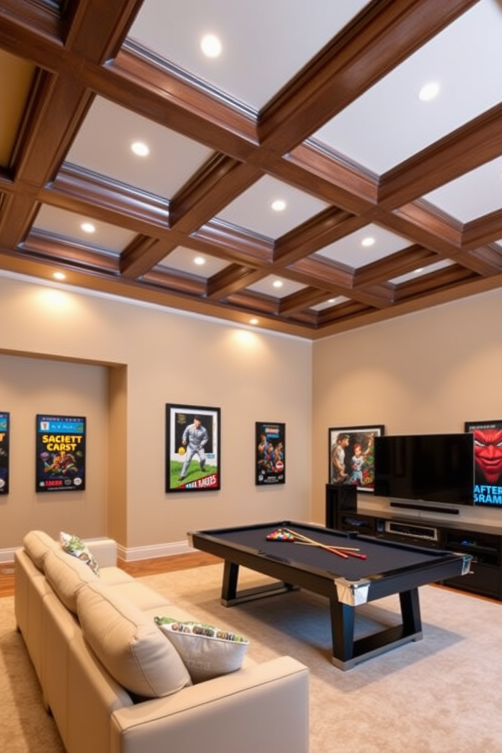 Unique ceiling designs for visual interest. Imagine a spacious room with a coffered ceiling featuring intricate woodwork and recessed lighting that highlights the architectural details. Game Room Design Ideas. Envision a vibrant game room with a large sectional sofa, a sleek pool table at the center, and walls adorned with framed posters of classic video games.