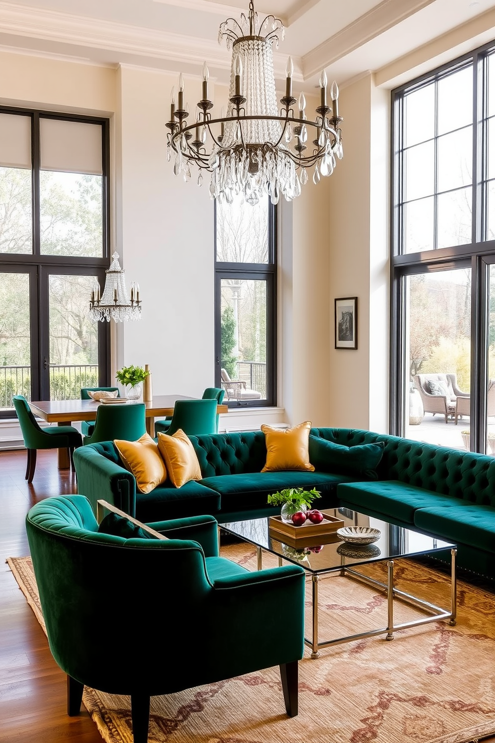 A serene living space featuring soft sage green textiles that invite relaxation. The room is adorned with plush cushions and a cozy throw blanket, creating an inviting atmosphere. Incorporate natural light through large windows that frame a view of lush greenery outside. The walls are painted in a complementary light neutral tone, enhancing the calming effect of the sage green accents.