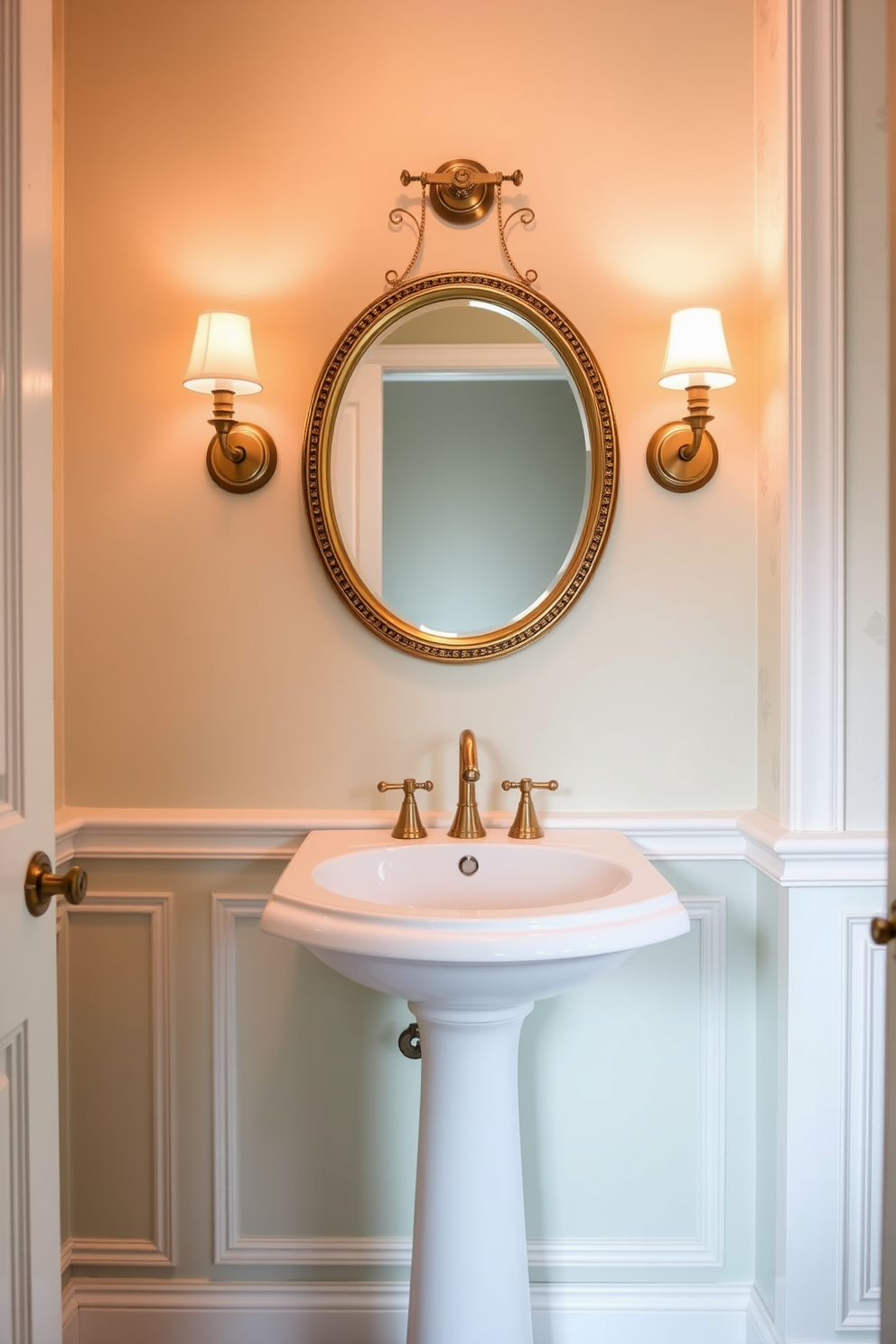 A vibrant green powder room adorned with botanical wallpaper featuring lush tropical leaves and delicate flowers. The space is complemented by sleek white fixtures, including a modern pedestal sink and a stylish toilet, creating a fresh and airy atmosphere.