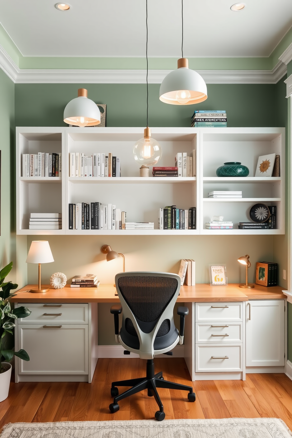 A serene study room featuring a blend of textures with rich green fabrics. The walls are adorned with soft green wallpaper, and a plush emerald velvet armchair is positioned next to a sleek wooden desk. A large window allows natural light to flood the space, complemented by sheer green curtains that gently sway. The floor is covered with a cozy area rug that adds warmth, while decorative cushions in various shades of green are scattered across the chair.