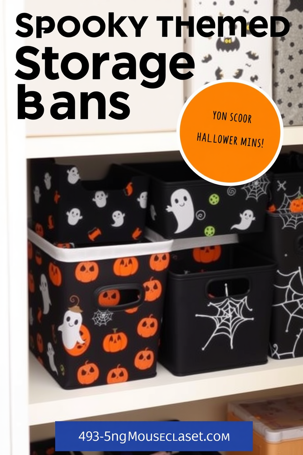 Spooky themed storage bins designed for Halloween decor feature a variety of playful and eerie patterns. Each bin is crafted from durable materials and showcases designs like ghosts, pumpkins, and cobwebs to enhance the festive atmosphere of your closet.