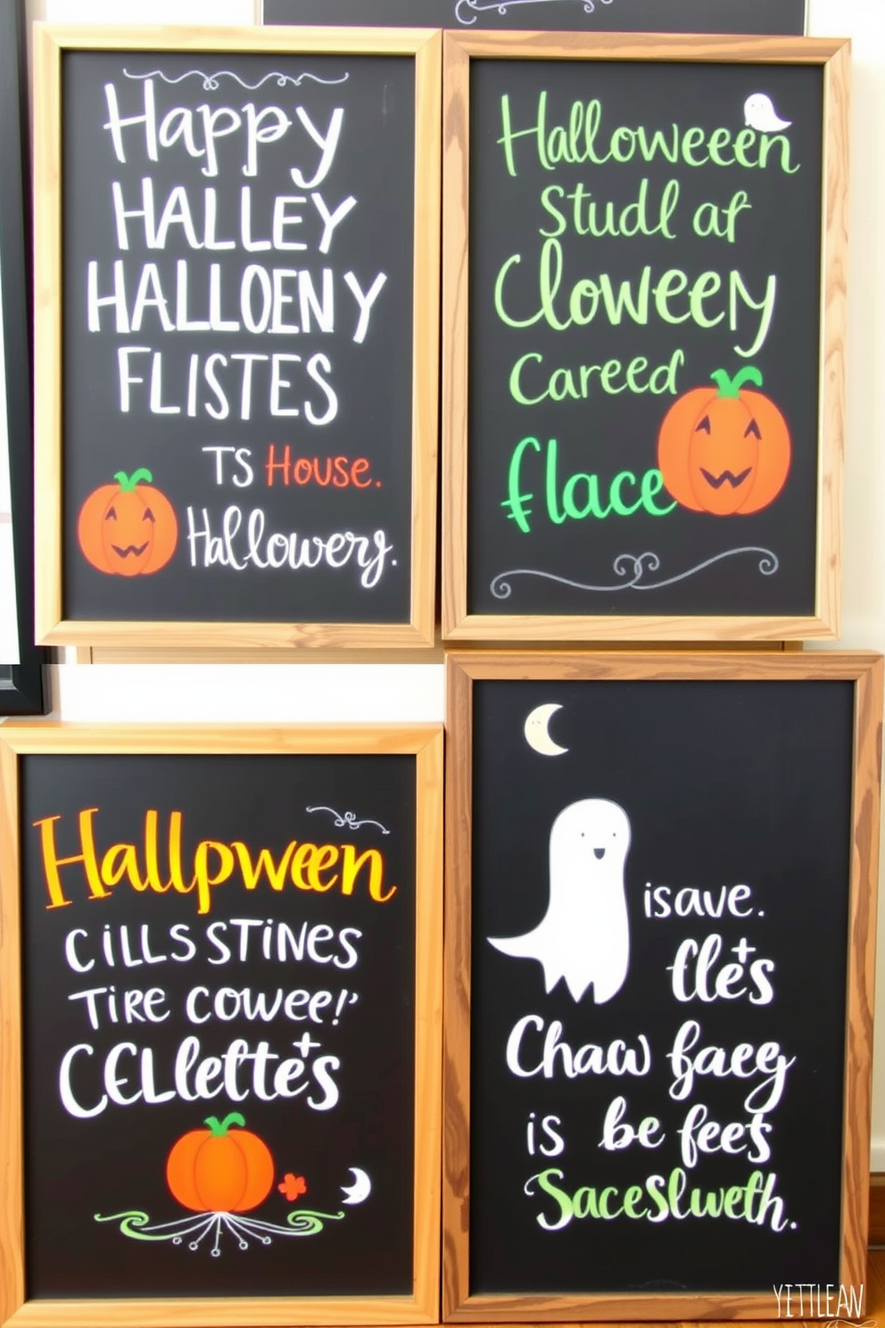 Chalkboard signs displaying whimsical Halloween sayings create a festive atmosphere. Each sign features playful hand-lettering and colorful illustrations of pumpkins and ghosts. Incorporating these signs into your Halloween decorating ideas adds a personal touch. Position them around your home to enhance the spooky ambiance and engage your guests.