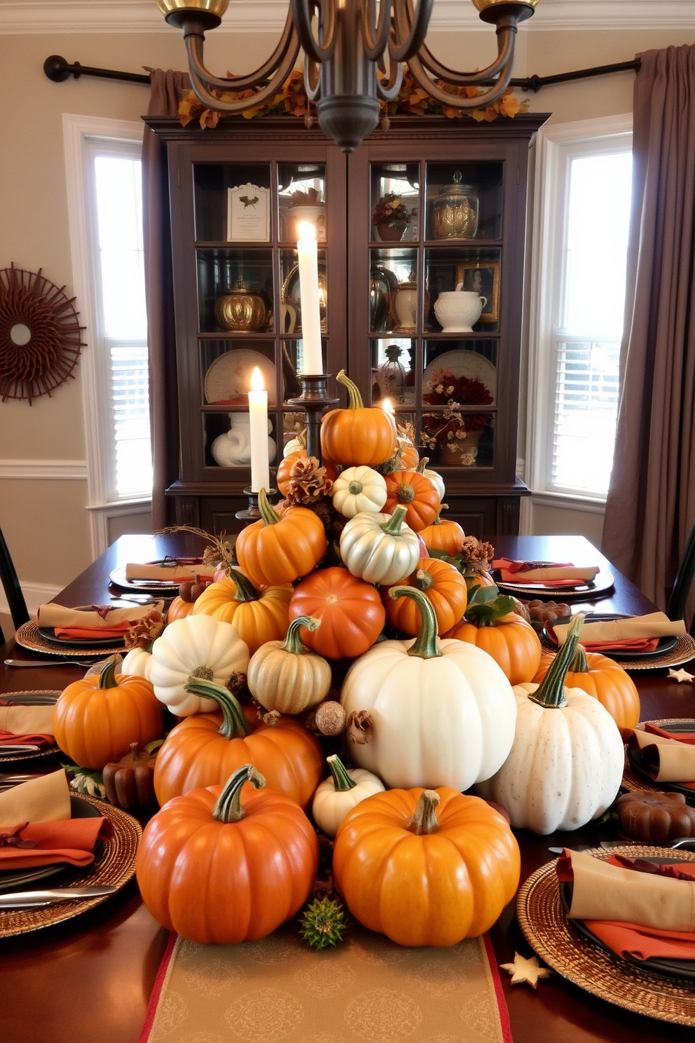 A Halloween dining room setting adorned with creepy spider webs draping from the chandelier and corners of the room. The table is set with dark, moody tableware and flickering candlelight, creating an eerie yet inviting atmosphere.