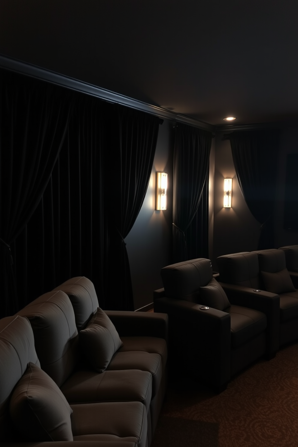 Create a chilling home theater atmosphere with ghostly figures lurking in the corners. Dim lighting enhances the eerie vibe, while plush seating invites guests to enjoy a spooky movie night.