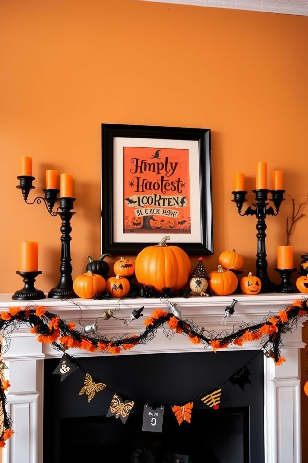 A whimsical mantel adorned with an array of mysterious potion bottles, each featuring unique labels that evoke a sense of magic and intrigue. The backdrop is a deep, rich color, enhancing the enchanting atmosphere, while flickering candles cast playful shadows across the display. Surrounding the potion bottles are seasonal accents like small pumpkins and autumn leaves, adding warmth and texture to the decor. The overall arrangement invites curiosity and sets the perfect tone for a Halloween celebration.