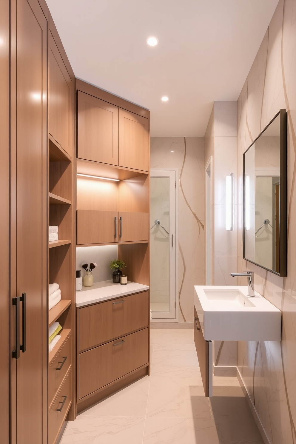 A vintage-inspired hallway bathroom features elegant fixtures that exude classic charm. The space is adorned with a freestanding clawfoot bathtub, complemented by a polished brass faucet and vintage-style showerhead. The walls are painted in soft pastel hues, creating a serene atmosphere. A decorative mirror with an ornate frame hangs above a pedestal sink, while patterned wallpaper adds a touch of nostalgia to the design.