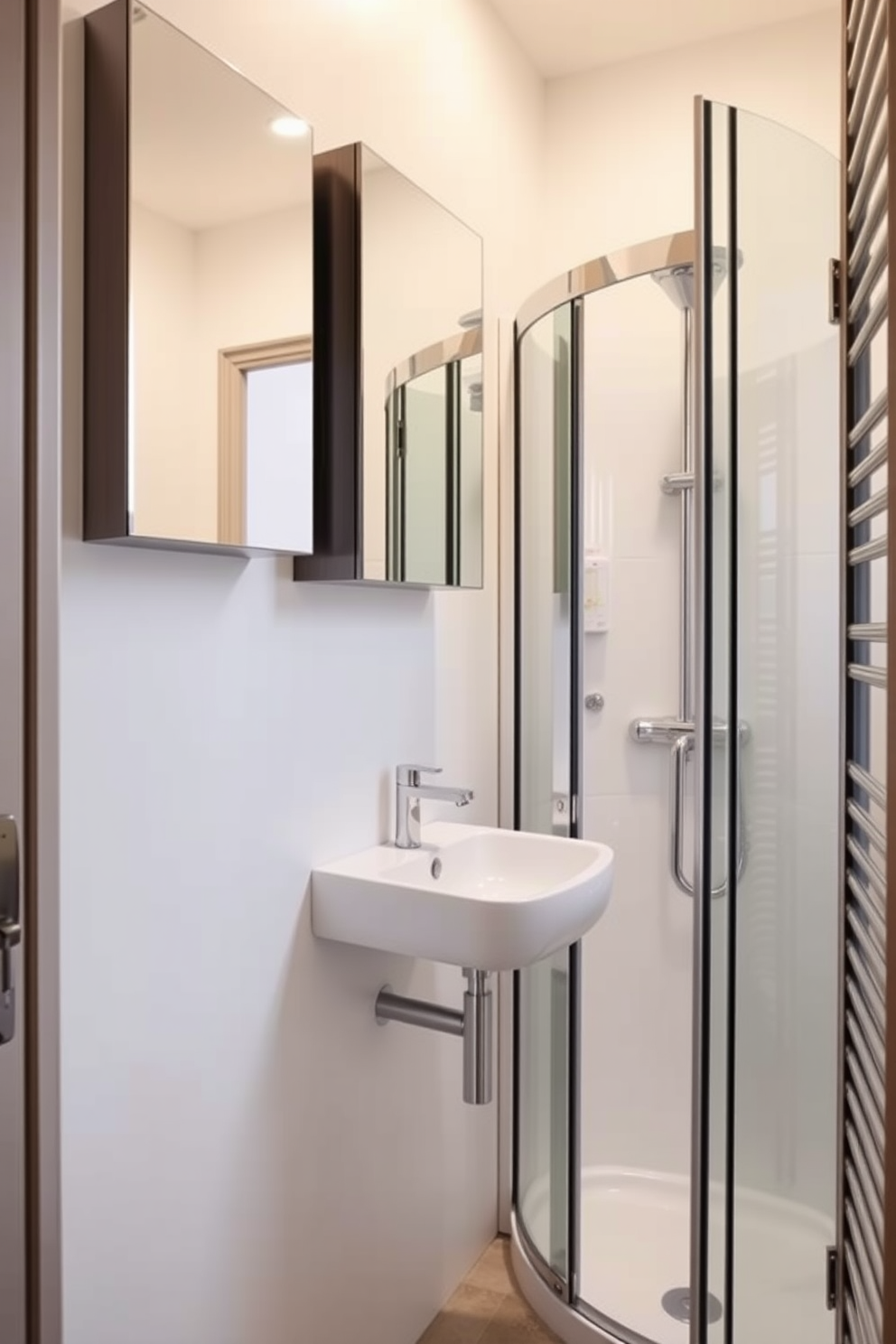 Compact storage solutions under the sink create a seamless and organized look in a hallway bathroom. The cabinetry features sleek lines and a soft-close mechanism, maximizing space while maintaining a clean aesthetic. Incorporate open shelving above the sink for easy access to everyday essentials. A combination of decorative baskets and stylish containers adds both functionality and visual appeal to the overall design.