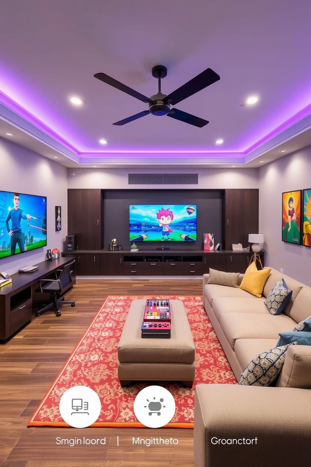 Smart home integration for convenience. Imagine a modern living room featuring sleek furniture with built-in technology that allows for voice control of lighting and temperature. Havenly Game Room Design Ideas. Picture a vibrant game room with a large sectional sofa, a wall-mounted TV, and a custom gaming station, surrounded by colorful artwork and playful decor elements.