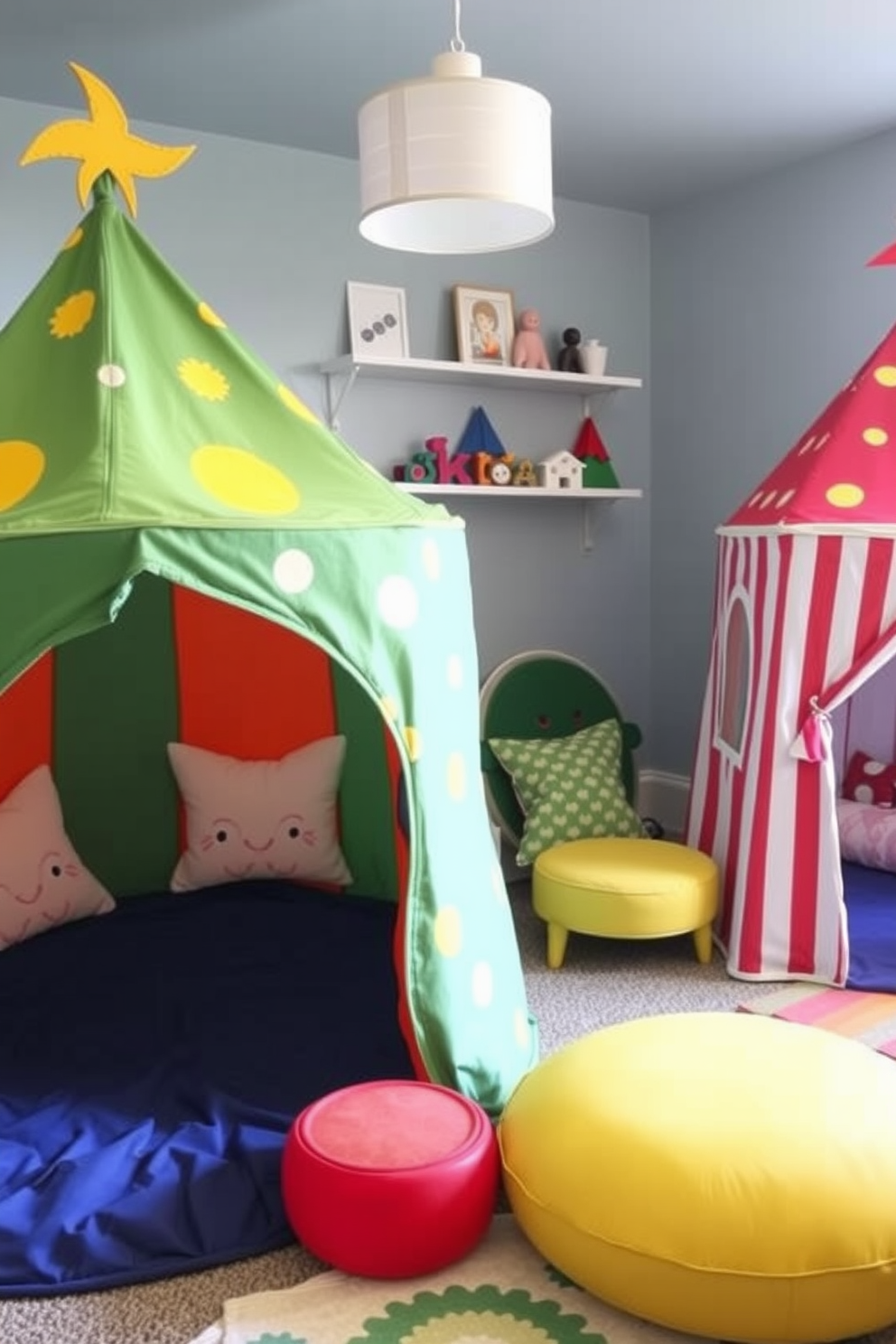 Themed tents for imaginative play create a whimsical atmosphere that encourages creativity and exploration. Each tent is uniquely designed with vibrant colors and playful patterns to inspire children's imaginations. Havenly Playroom Design Ideas focus on creating a functional yet fun space for kids to play and learn. Incorporating comfortable seating, interactive elements, and colorful decor can transform any playroom into an engaging environment.