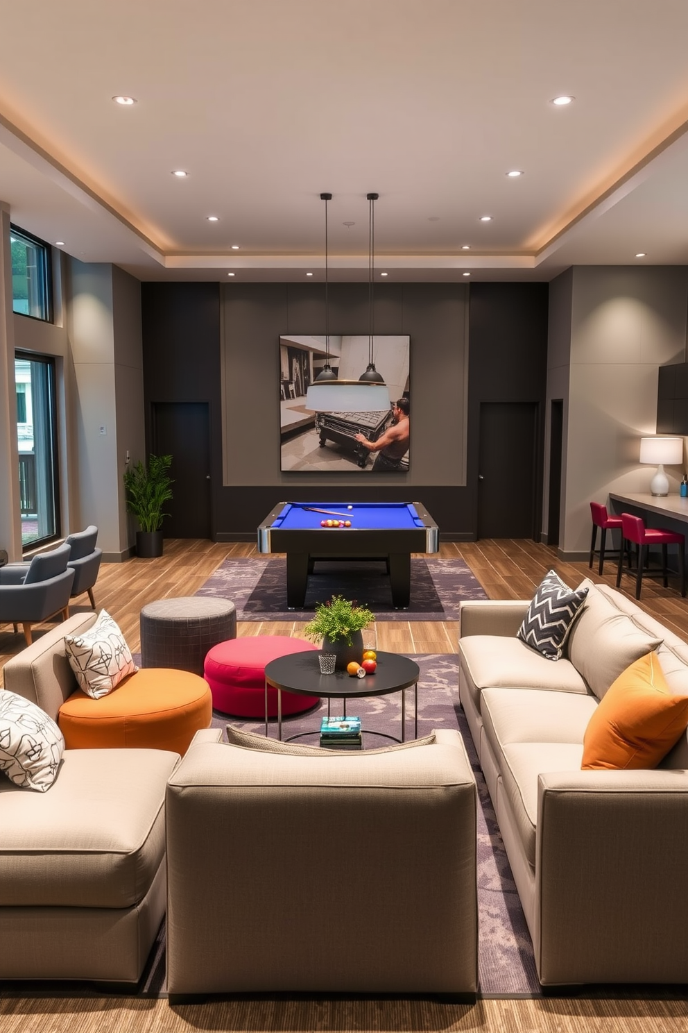 Flexible seating arrangements for gatherings. Imagine a spacious living area with a mix of modular sofas and poufs that can be easily rearranged to accommodate different group sizes. Home Game Room Design Ideas. Picture a vibrant game room featuring a pool table at the center, surrounded by comfortable lounge chairs and a sleek bar area with high stools.