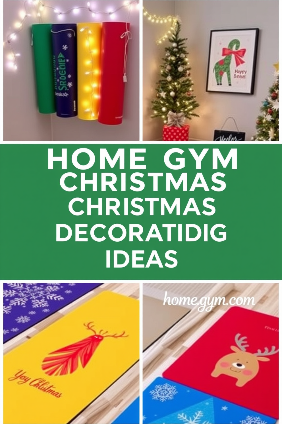 Themed yoga mats with holiday prints. Each mat features vibrant colors and festive designs such as snowflakes, Christmas trees, and reindeer, creating a cheerful atmosphere for your practice. Home Gym Christmas Decorating Ideas. Adorn your workout space with string lights, holiday-themed wall art, and a decorative tree to inspire motivation and holiday spirit during your fitness routines.