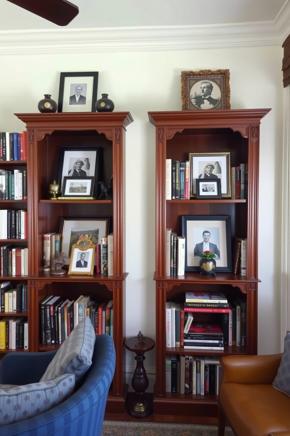 A gallery wall showcasing an array of framed book covers creates a vibrant focal point in a cozy home library. The frames vary in size and color, adding visual interest while the wall is painted in a soft cream tone to enhance the artwork. A comfortable reading nook is nestled beside the gallery wall, featuring a plush armchair and a small side table. Warm lighting from a stylish floor lamp casts a welcoming glow, inviting readers to indulge in their favorite books.