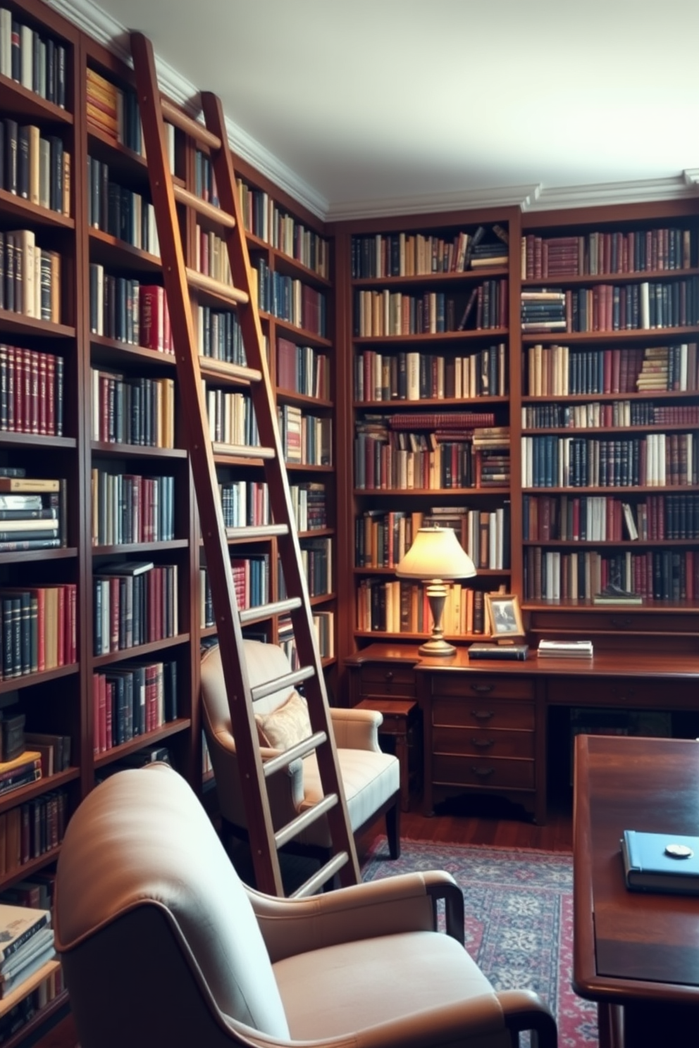 A serene home library featuring minimalist design principles. The space is characterized by clean lines, with built-in shelving that showcases a curated selection of books and decorative items. A large, comfortable reading chair sits in the corner, complemented by a sleek side table. Natural light floods the room through expansive windows, highlighting the neutral color palette and creating a calming atmosphere.