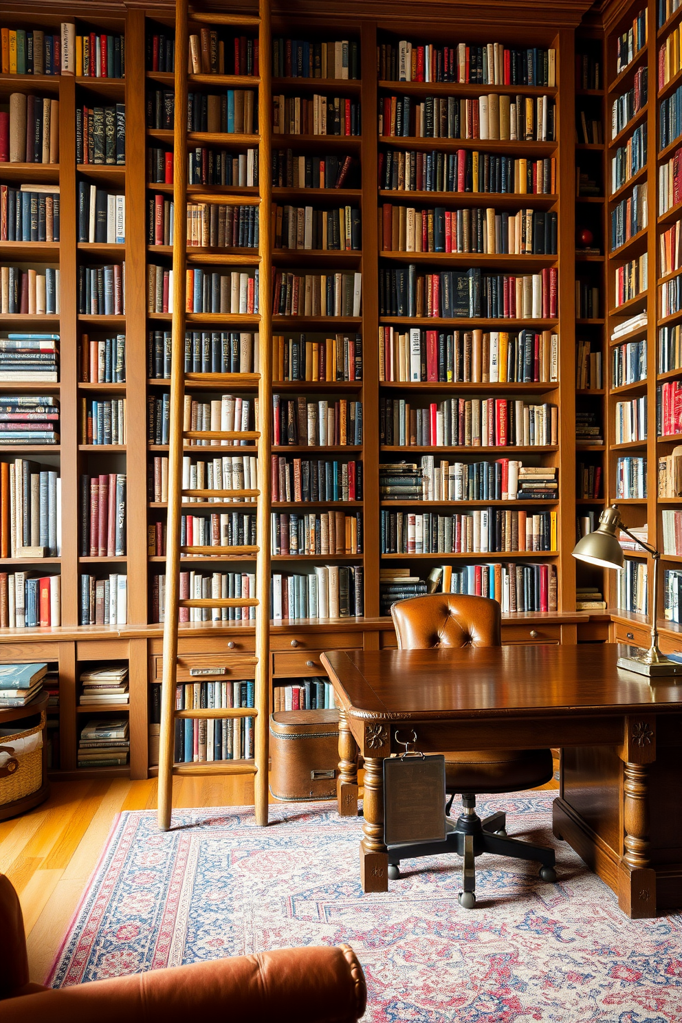 A cozy home library bathed in natural light streaming through large floor-to-ceiling windows. The space features a rich wooden bookshelf filled with books, a plush armchair in the corner, and a sleek desk positioned to enjoy the view. Soft, warm colors dominate the decor, with a light beige rug underfoot and decorative plants placed strategically around the room. A modern lamp stands beside the armchair, creating an inviting reading nook perfect for relaxation and inspiration.