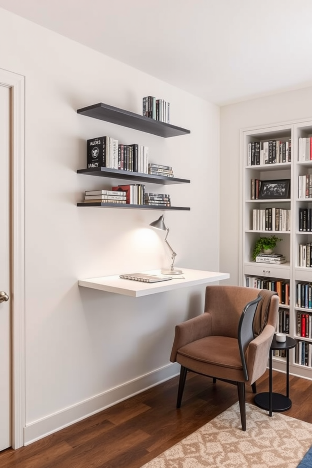 Stylish storage boxes for organization. These boxes are made of natural wicker with leather accents and come in various sizes to fit neatly on shelves or desks. Home Office Library Design Ideas. The space features built-in bookshelves with a modern finish, complemented by a sleek wooden desk and a comfortable ergonomic chair.