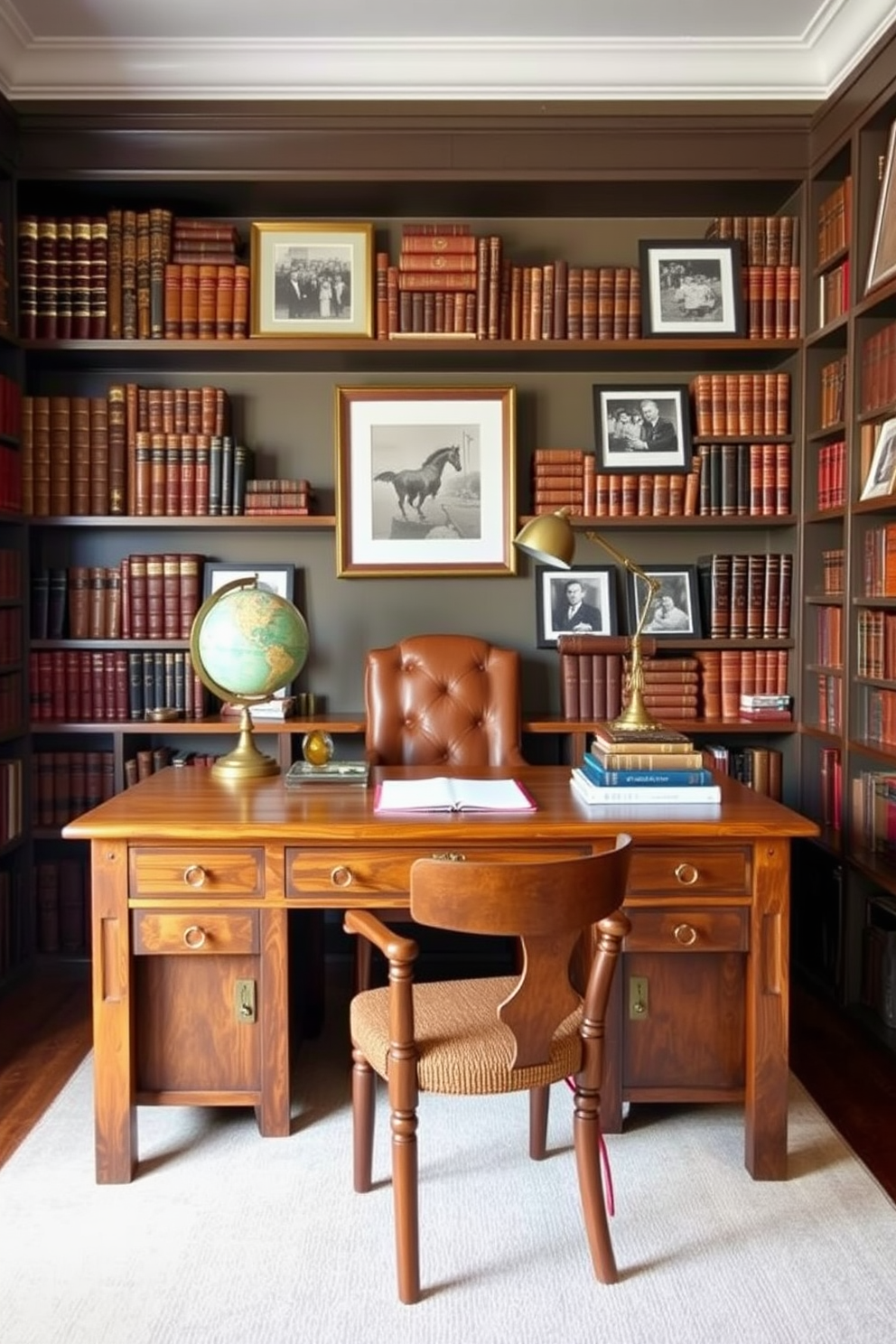 A sleek wall-mounted desk is positioned against a light gray wall, maximizing space in a cozy home office. The desk features a minimalist design with clean lines and a natural wood finish, complemented by a stylish ergonomic chair. To the right of the desk, a built-in bookshelf showcases an array of books and decorative items, creating an inviting library atmosphere. Soft ambient lighting illuminates the space, enhancing the warm and productive environment.