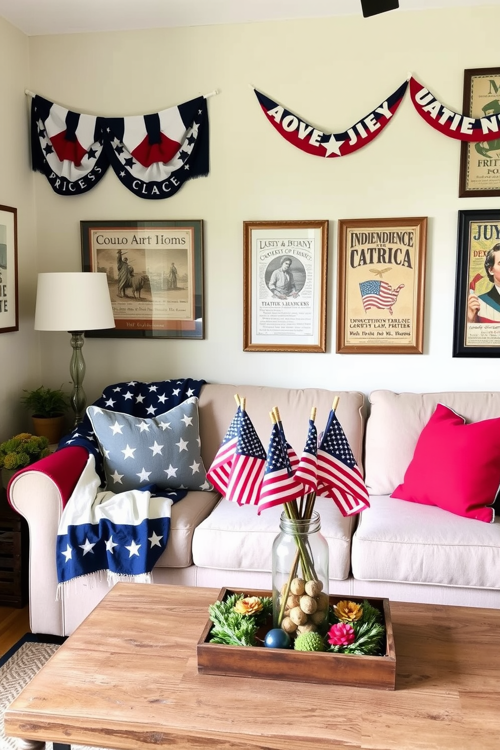 Festive napkin holders for dining. The holders are designed with red white and blue colors featuring stars and stripes to celebrate Independence Day. Small living room decorating ideas. Incorporate a cozy sectional sofa with colorful throw pillows and a stylish coffee table adorned with decorative books and a plant.