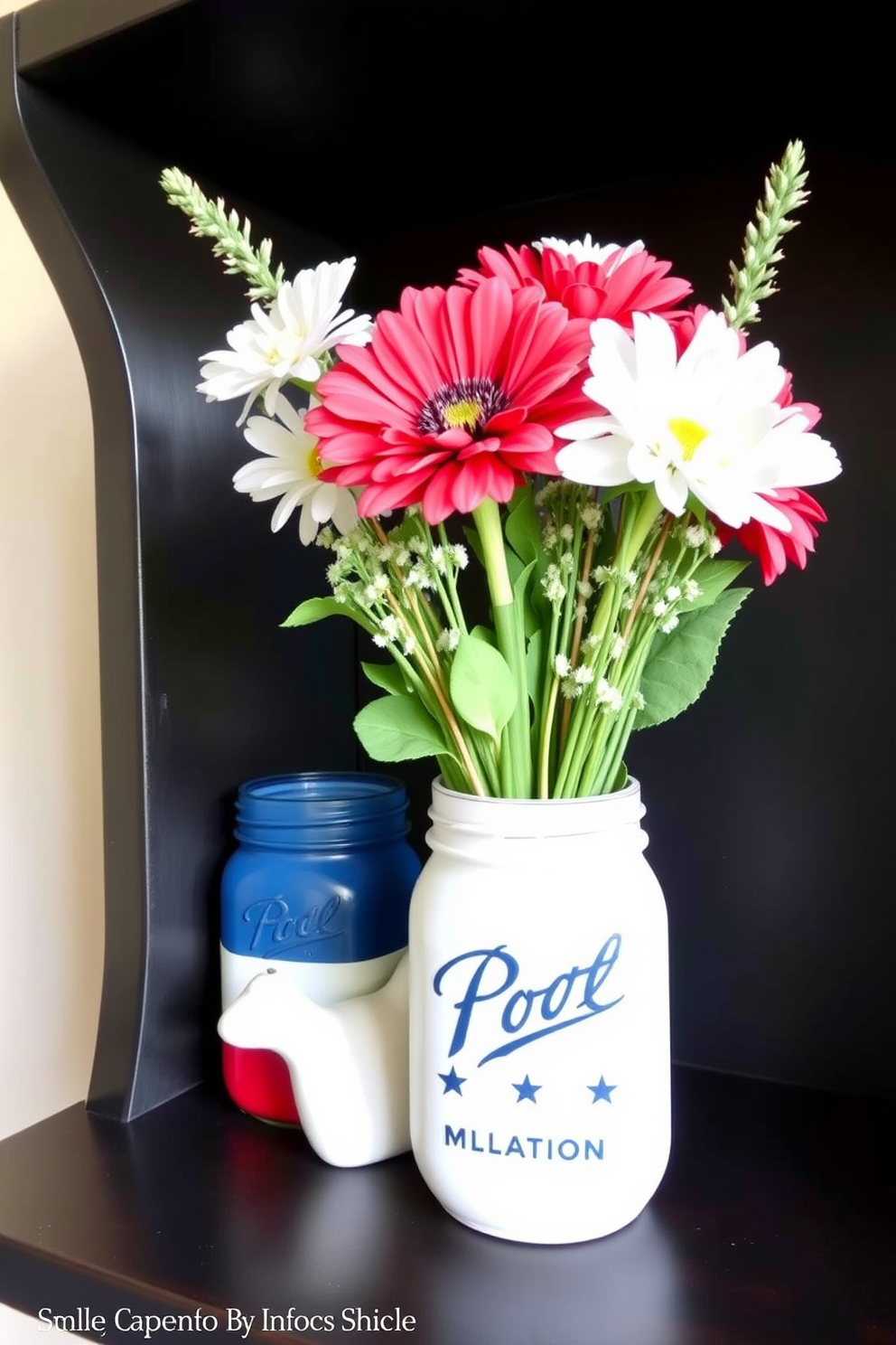 DIY painted mason jars as decor. These vibrant jars, adorned with red, white, and blue hues, can be filled with fresh flowers or used as candle holders to celebrate Independence Day. Small space decorating ideas. Utilize vertical shelving and multi-functional furniture to maximize space while incorporating patriotic accents that reflect the festive spirit.