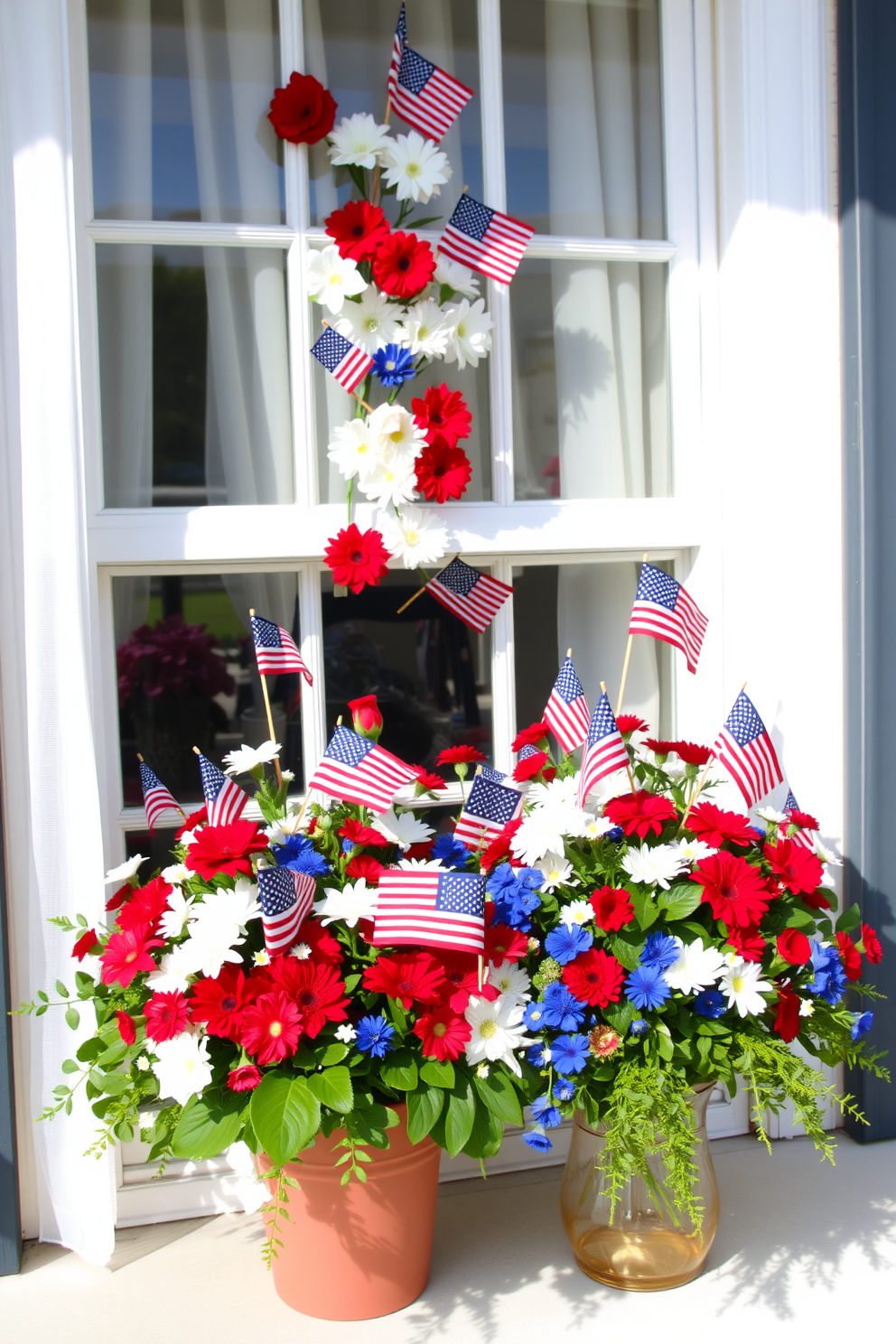 A vibrant window display featuring colorful fireworks decals celebrating Independence Day. The decals are arranged to create a festive atmosphere, illuminating the room with a sense of patriotism and joy.