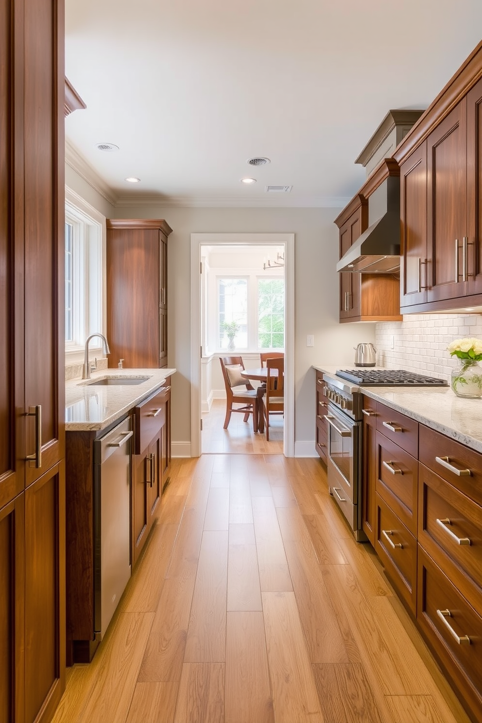 A modern kitchen featuring integrated lighting within sleek cabinetry. The cabinets are finished in a high-gloss white with subtle gold accents, and the lighting highlights the elegant textures of the materials.