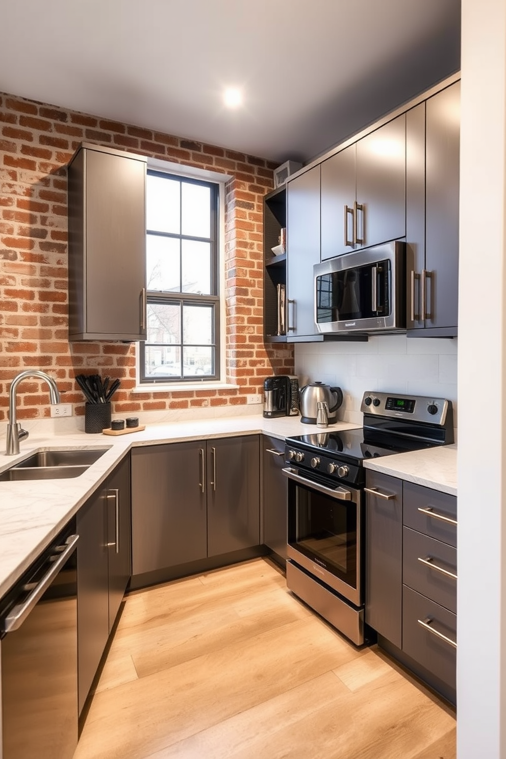 A sleek kitchen with high-gloss cabinets that reflect light and create a modern atmosphere. The cabinets are paired with a minimalist countertop and stainless steel appliances for a cohesive contemporary design. The backsplash features geometric tiles that add visual interest and texture to the space. A stylish island in the center provides additional storage and serves as a gathering spot for family and friends.