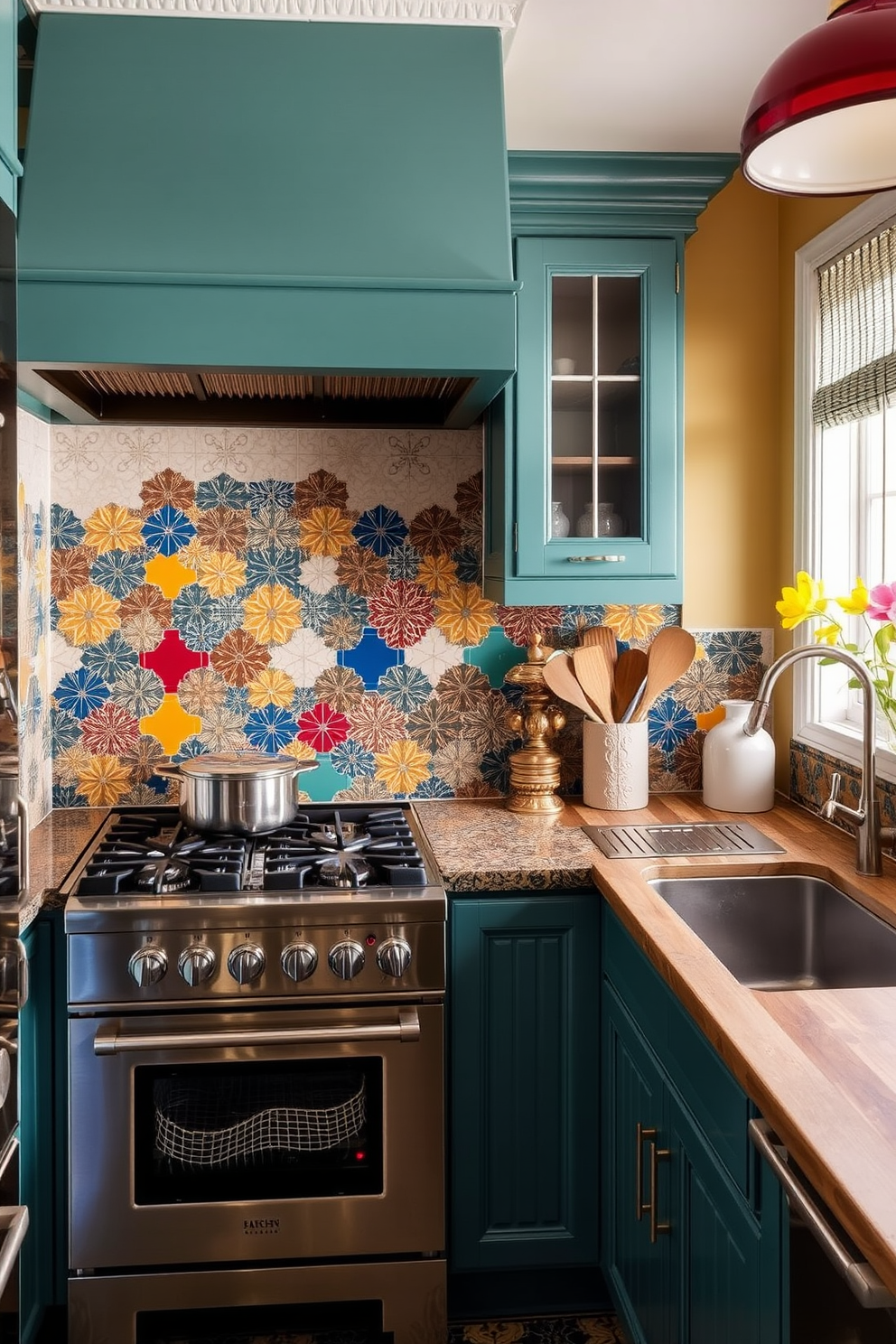 Colorful tiles create a lively atmosphere in the kitchen, adding personality and charm to the space. Consider a mix of bold hues and intricate patterns to enhance the overall design and make a statement. For the kitchen countertop, explore various materials such as quartz, granite, or butcher block to find the perfect blend of style and functionality. Incorporate unique shapes and finishes to elevate the aesthetic and improve usability in your culinary haven.